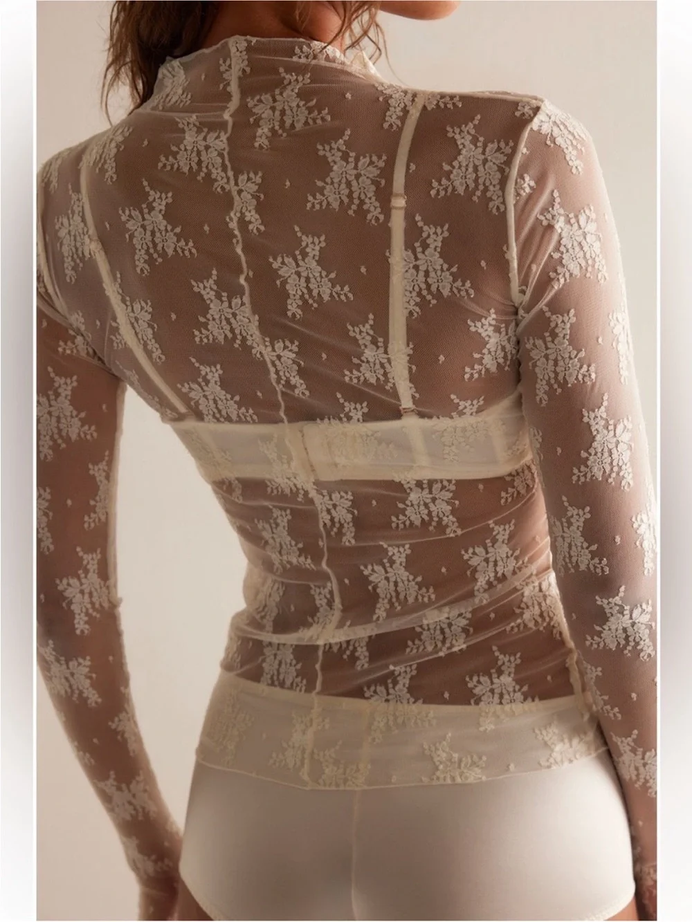 Free People Lady Lux Floral Mesh Layering Top lace Med NWT Evening Cream White